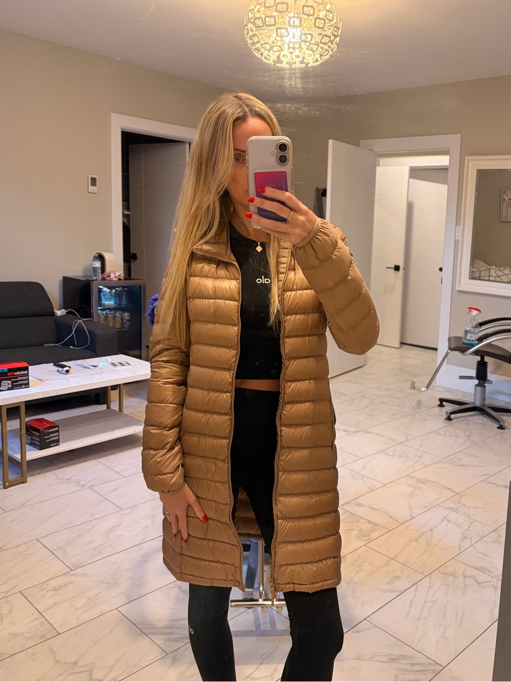 TNA Long Camel Quilted Puffer Coat